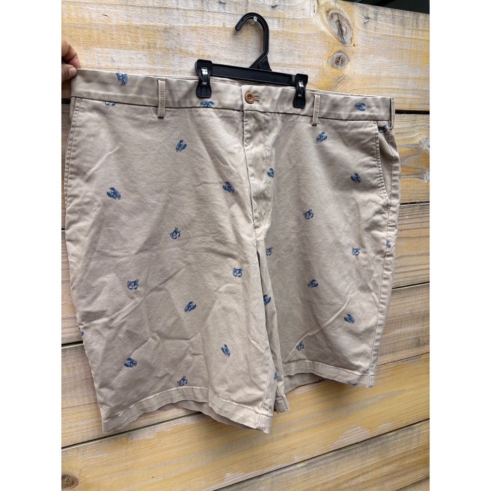 IZOD Saltwater Stretch Mens 46 Tan Khaki Blue Crab Lobster Embroidered Shorts